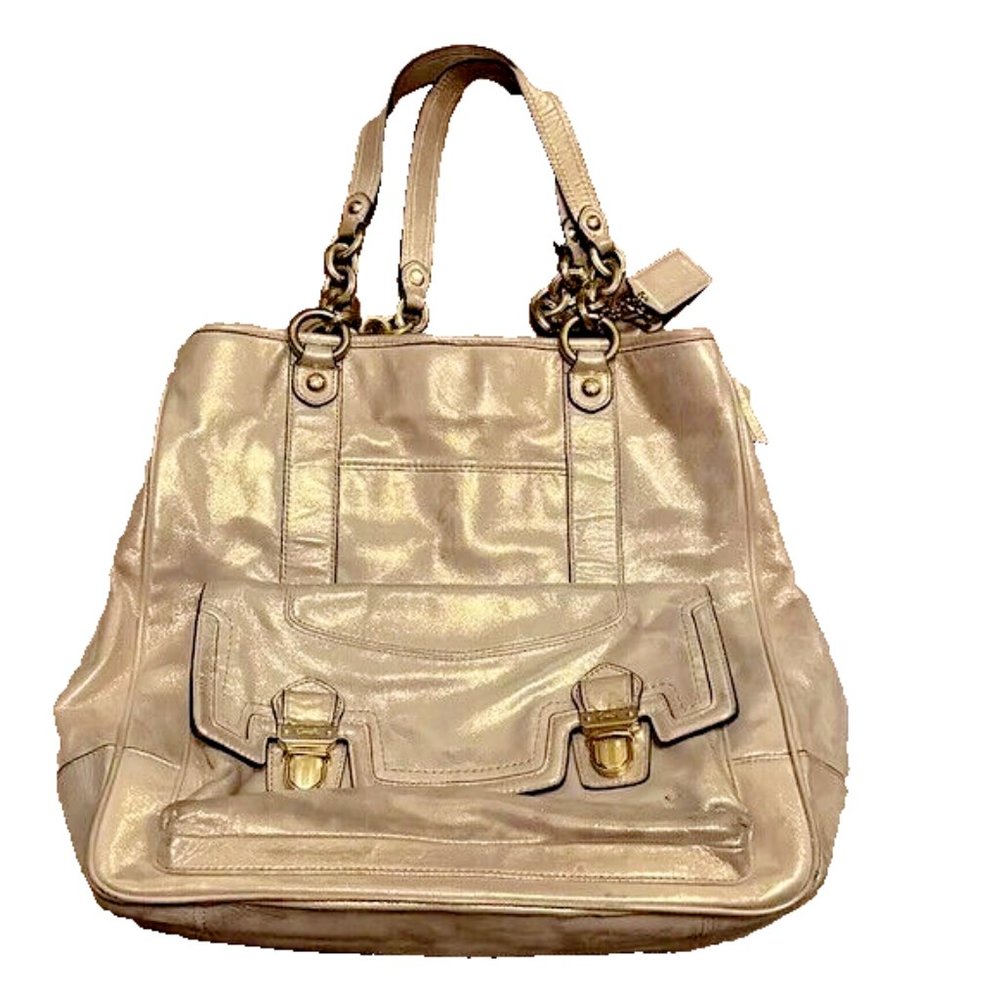 Coach 17924 Poppy Pushlock Leather North South Tote shoulder bag purse Handbag